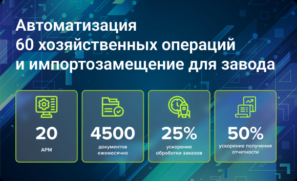Автоматизация 60 хозяйственных операций и импортозамещение для завода