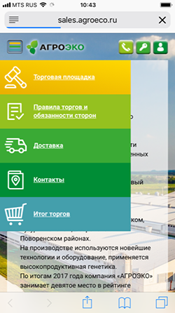 Выпадающее меню в мобильной версии