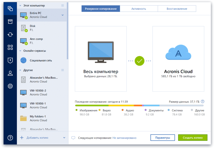 Контроль резервных копий в Acronis True Image 2018
