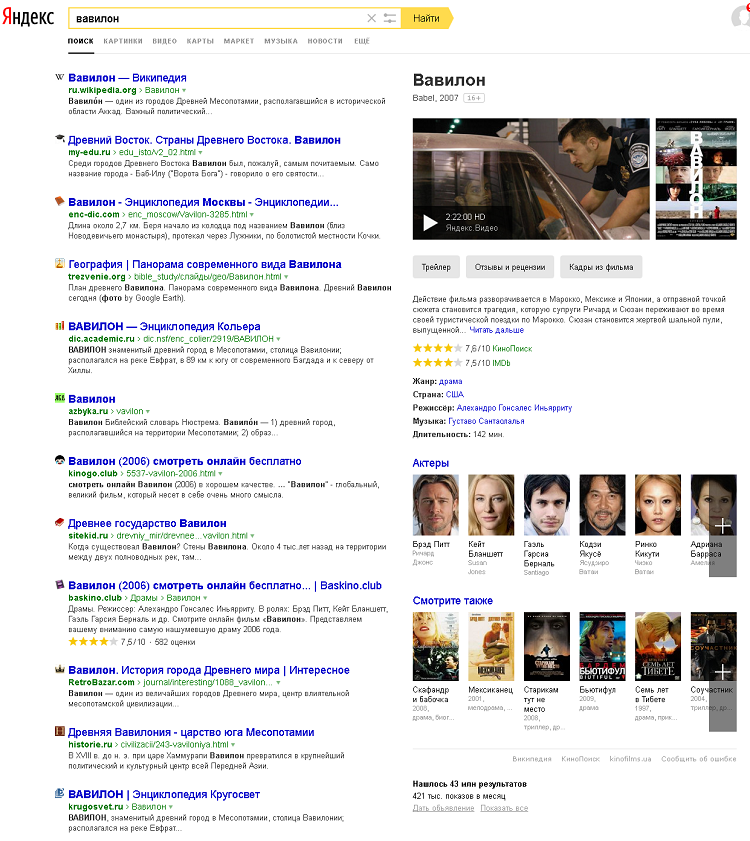 Страница поисковой выдачи Яндекса 2017